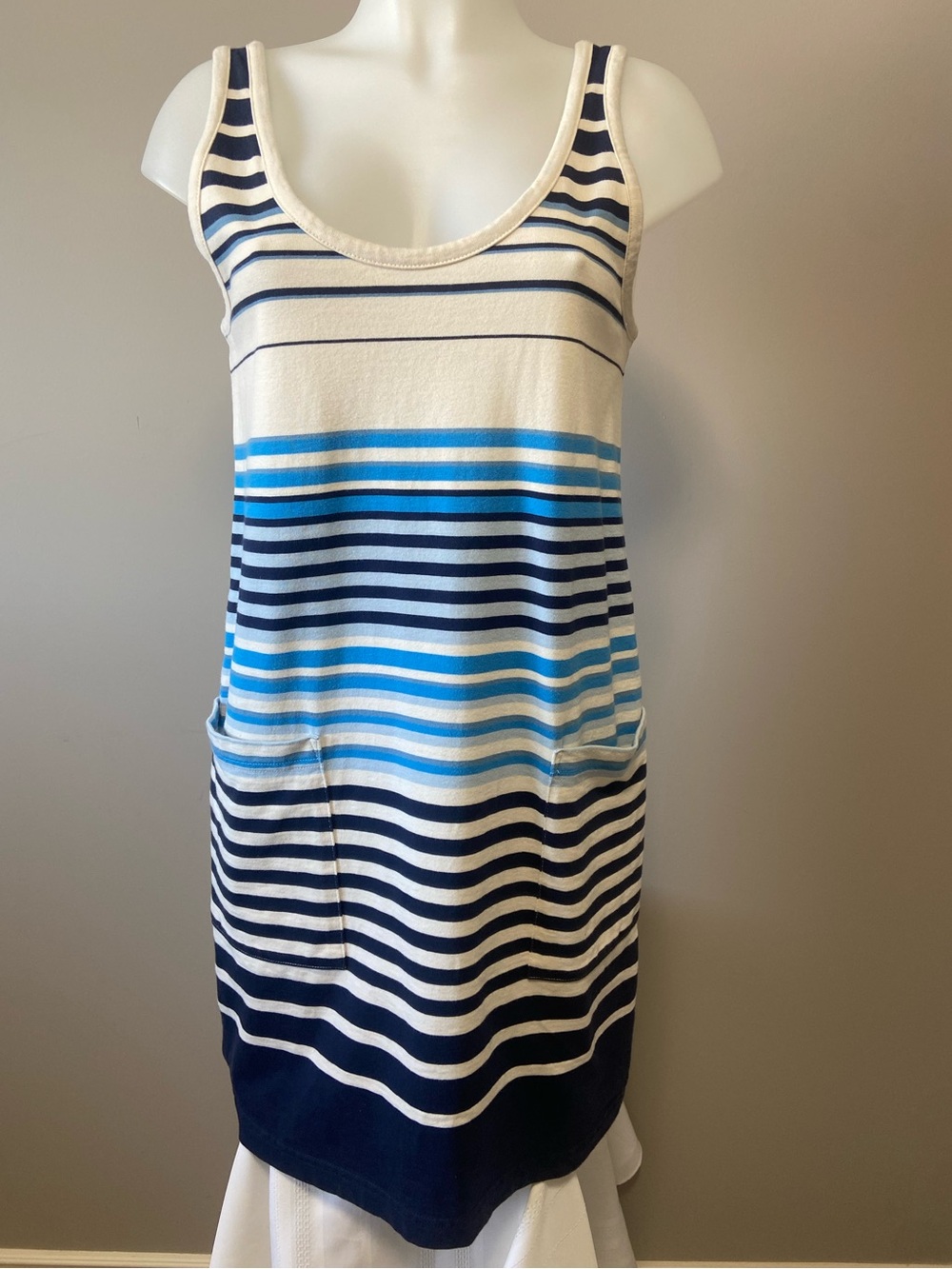 Marc by Marc Jacobs White, Navy & Bright Blue Striped Tank Mini Dress